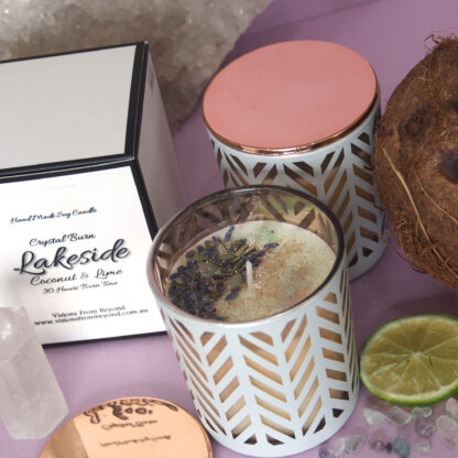 LAKESIDE – White & Rose Gold Coconut and lime Essential Oil Soy Candles - Image 2