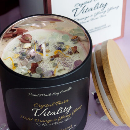 VITALITY – Black Rose Gold Wild Orange and Ylang Ylang Essential Oil Soy Candle - Image 3