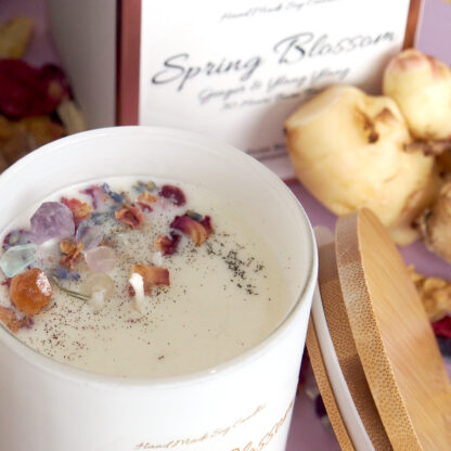 SPRING BLOSSOM – White & Rose Gold Ginger and Ylang Ylang Essential Oil Soy Candle - Image 4